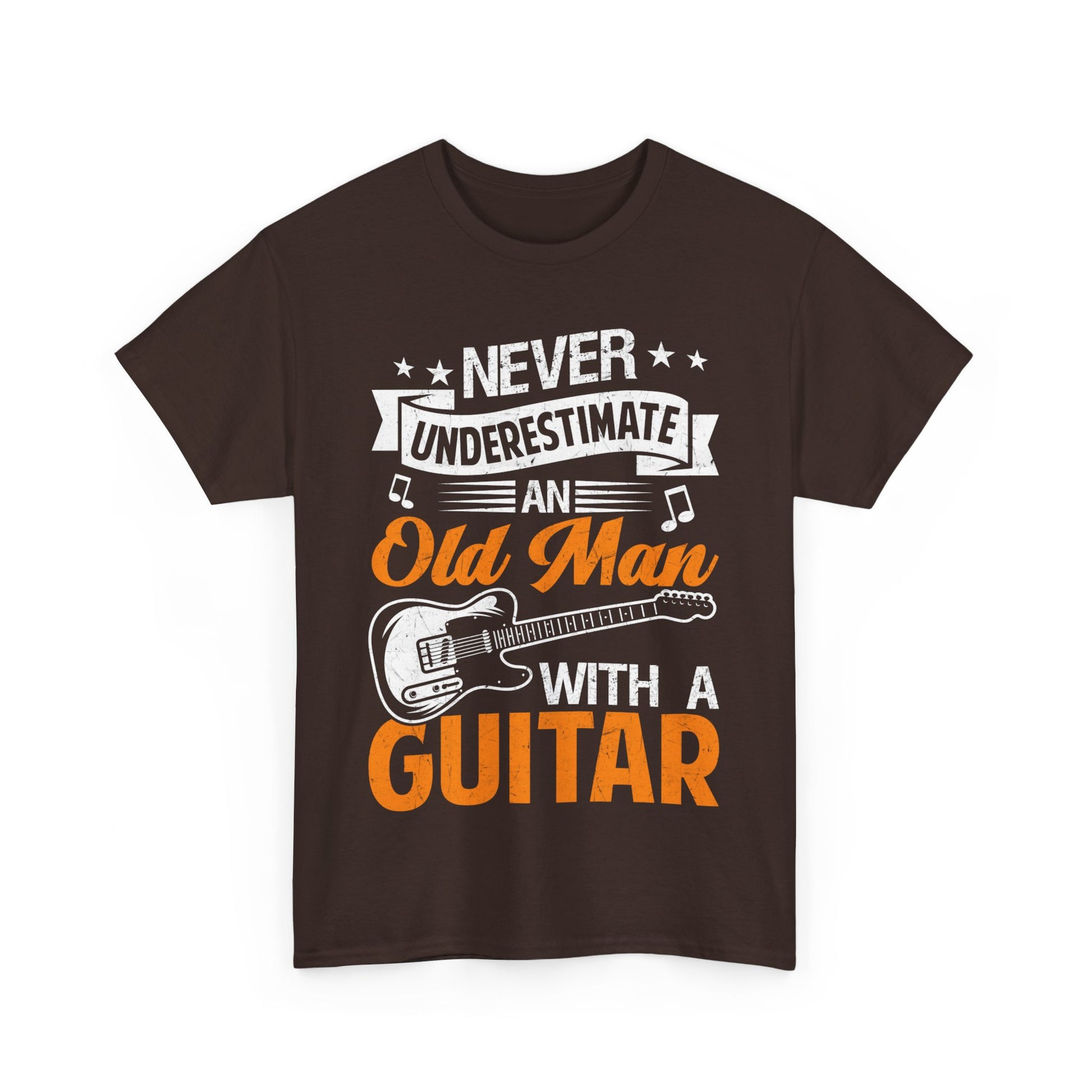 Music Guitar T-Shirt Unisex Heavy Cotton Tee Dark Chocolate