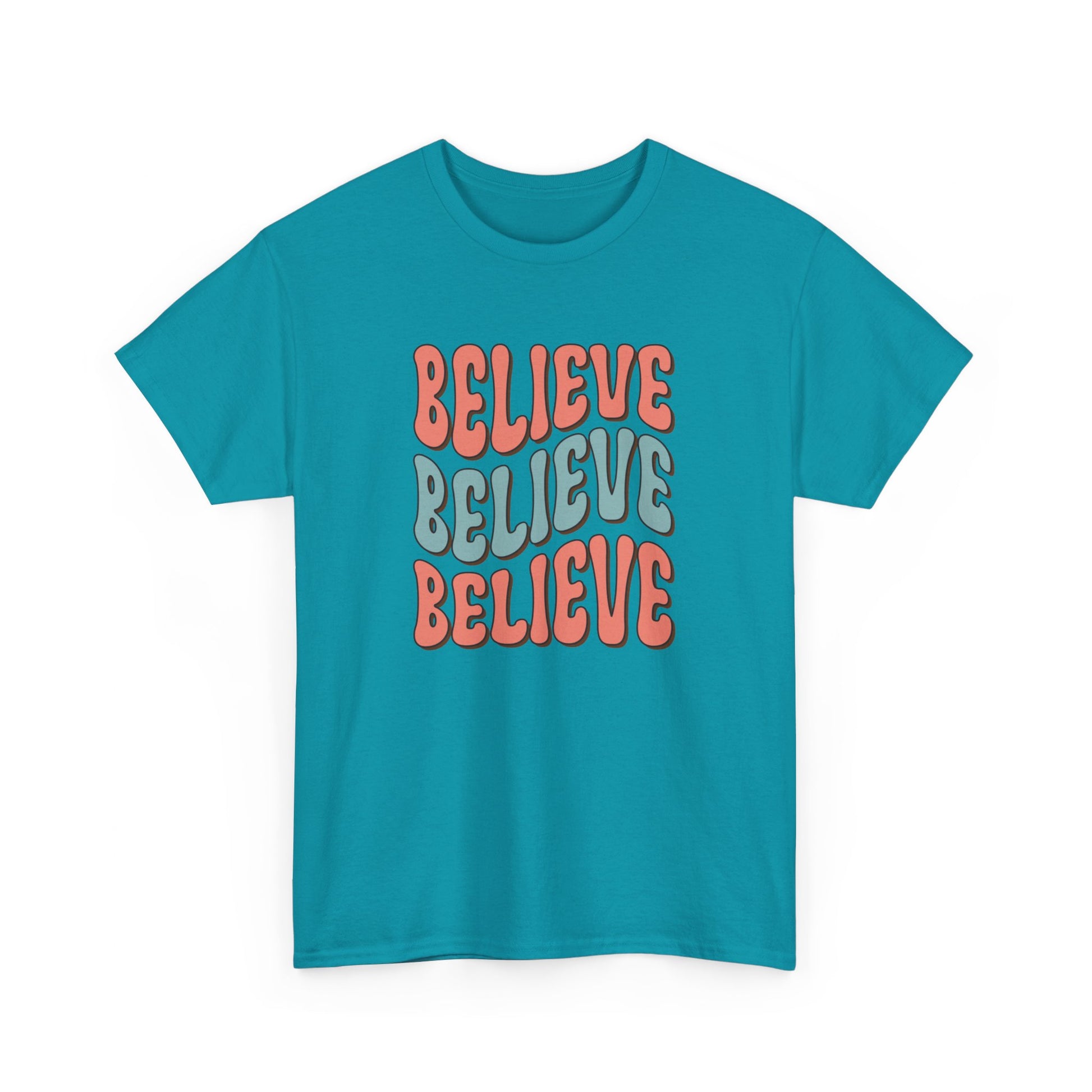 Believe Unisex Cotton Tee Motivation T-Shirt Tropical Blue