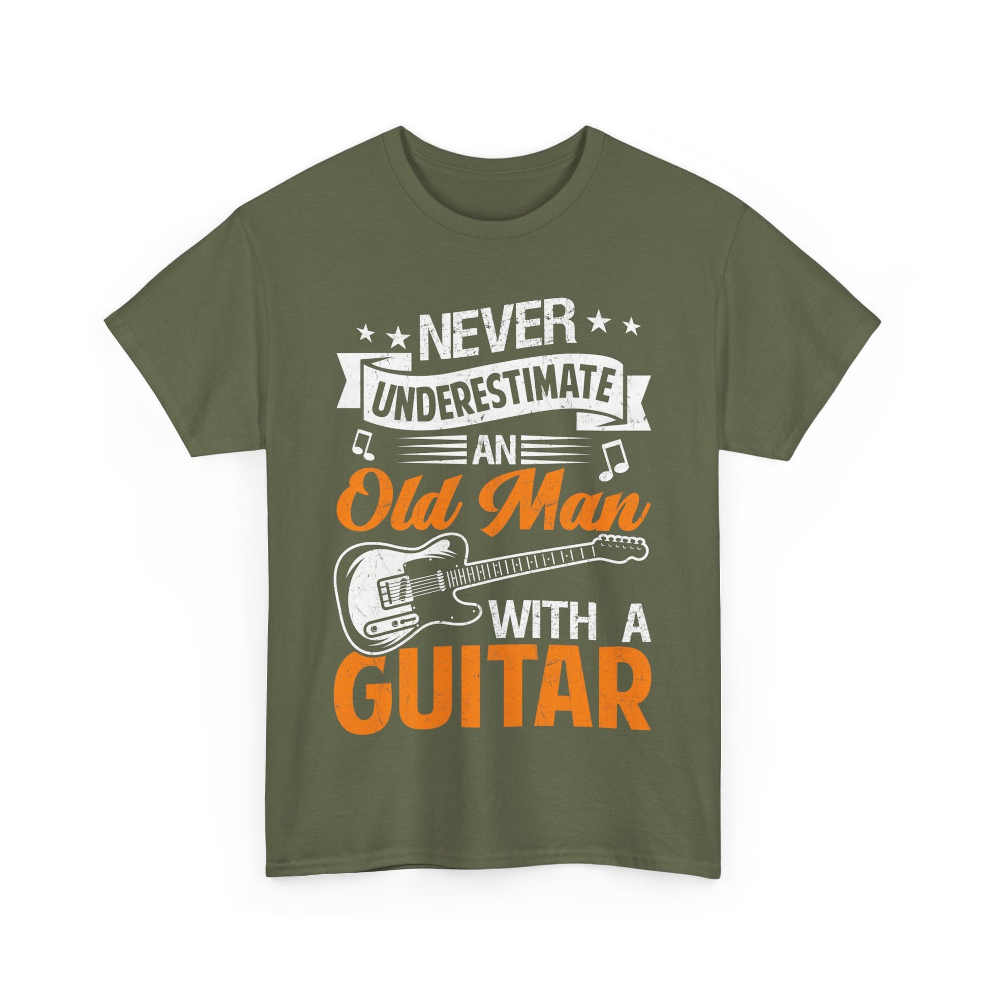 Music Guitar T-Shirt Unisex Heavy Cotton Tee Military Green