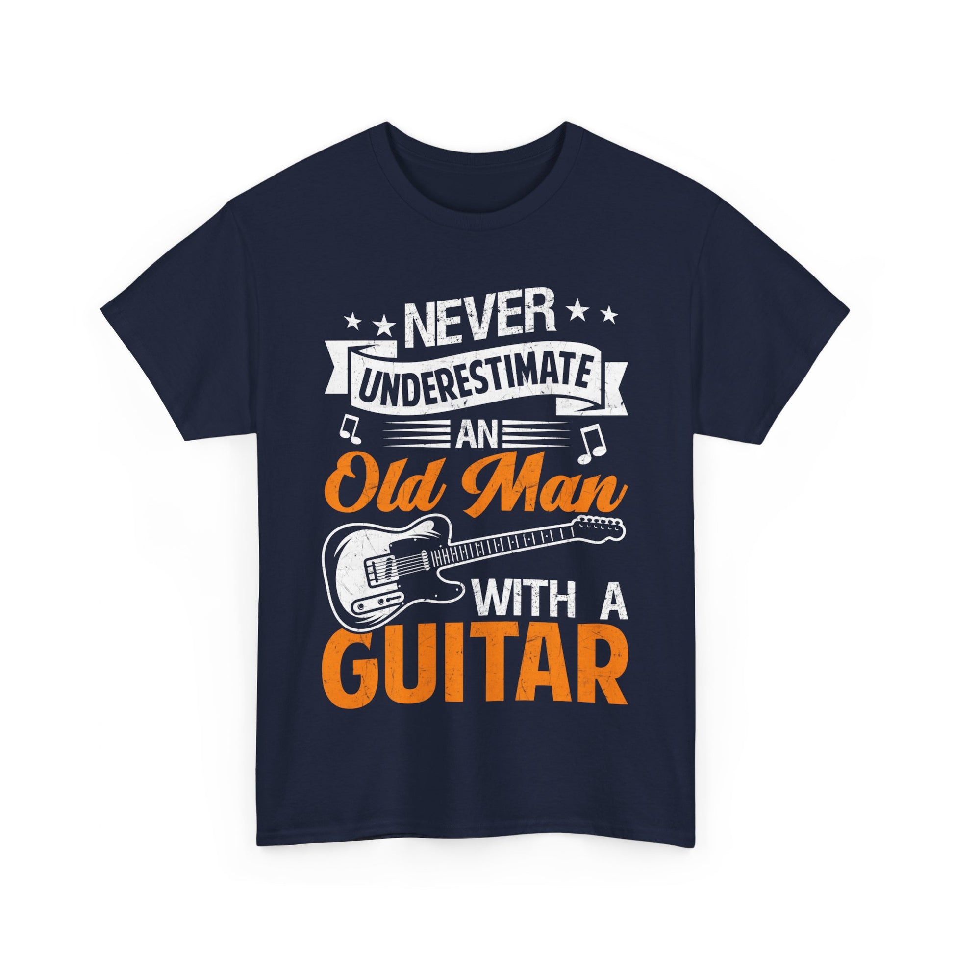 Music Guitar T-Shirt Unisex Heavy Cotton Tee Navy